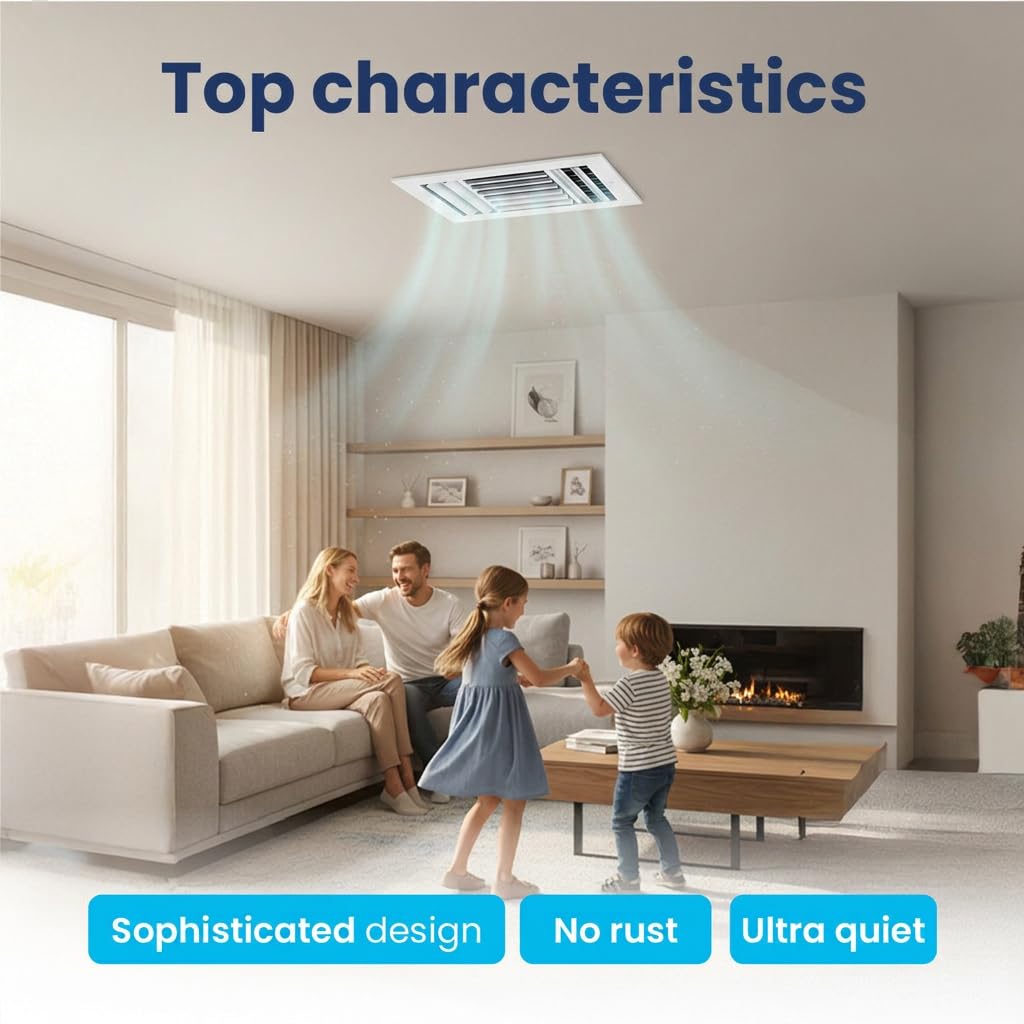 [Agujero de conducto de 14 x 6] Cubierta de ventilación. 4 vías: difusor de techo HVAC de suministro de aire ajustable de hoja curvada de aluminio. con amortiguador de hoja paralela multiobturador, lo