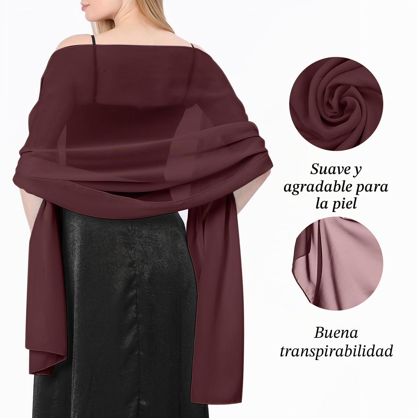 Bufanda Mujer Chales y envolturas Pañuelo Seda Mantón Moda Chal Estolas Fular Boda Fiesta Chiffon Bufanda