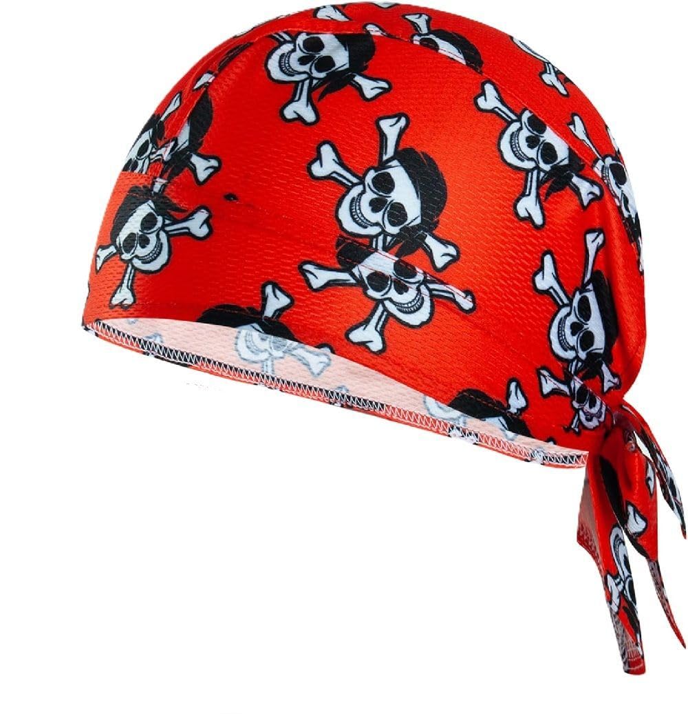Unisex Red Pirate Skull Bandana Doo Rag Skull Cap Head Wrap Biker Helmet Liner Headwear for Men Women