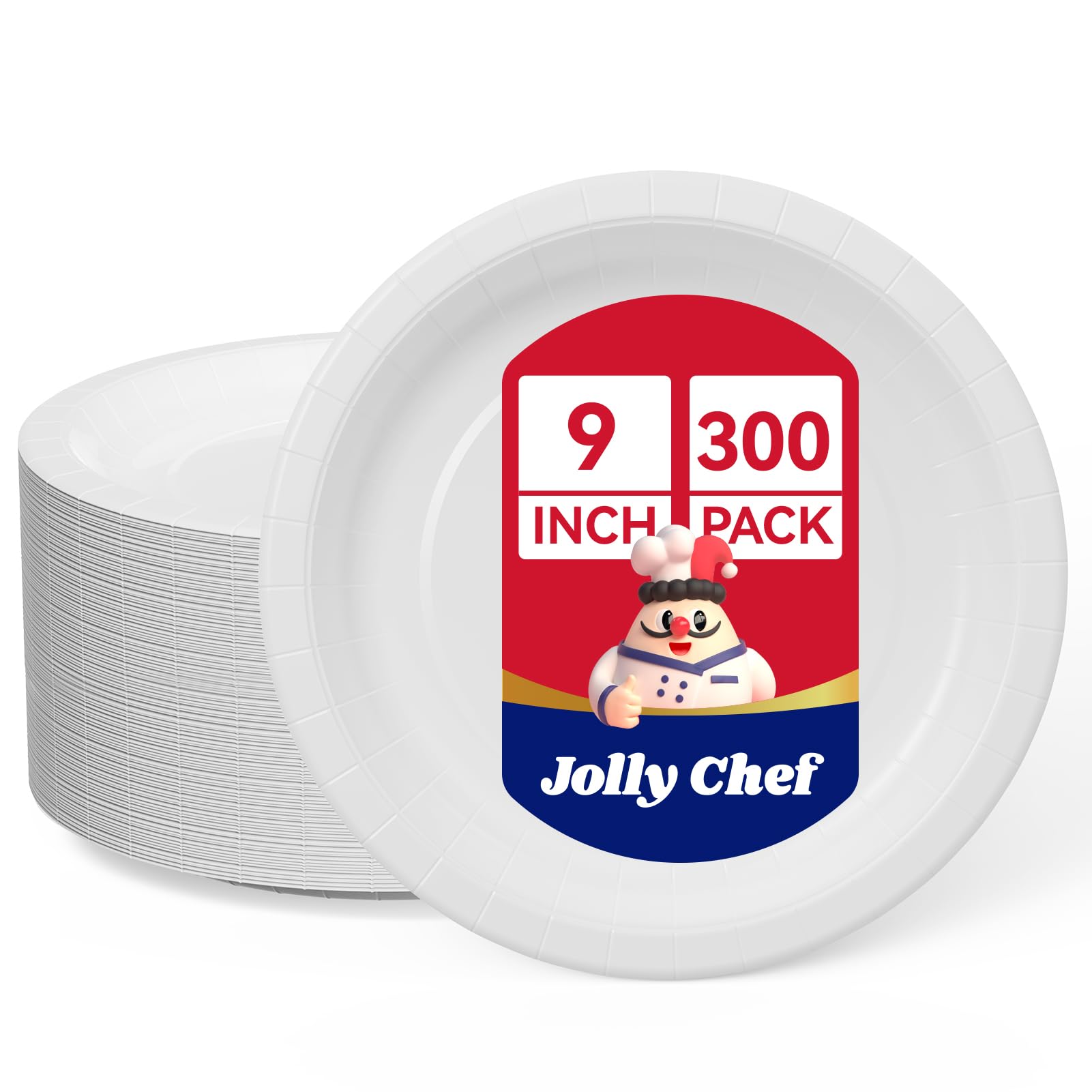 JOLLY CHEF Piatti di carta da 22,9 cm, 300 pezzi, usa e getta, bianchi