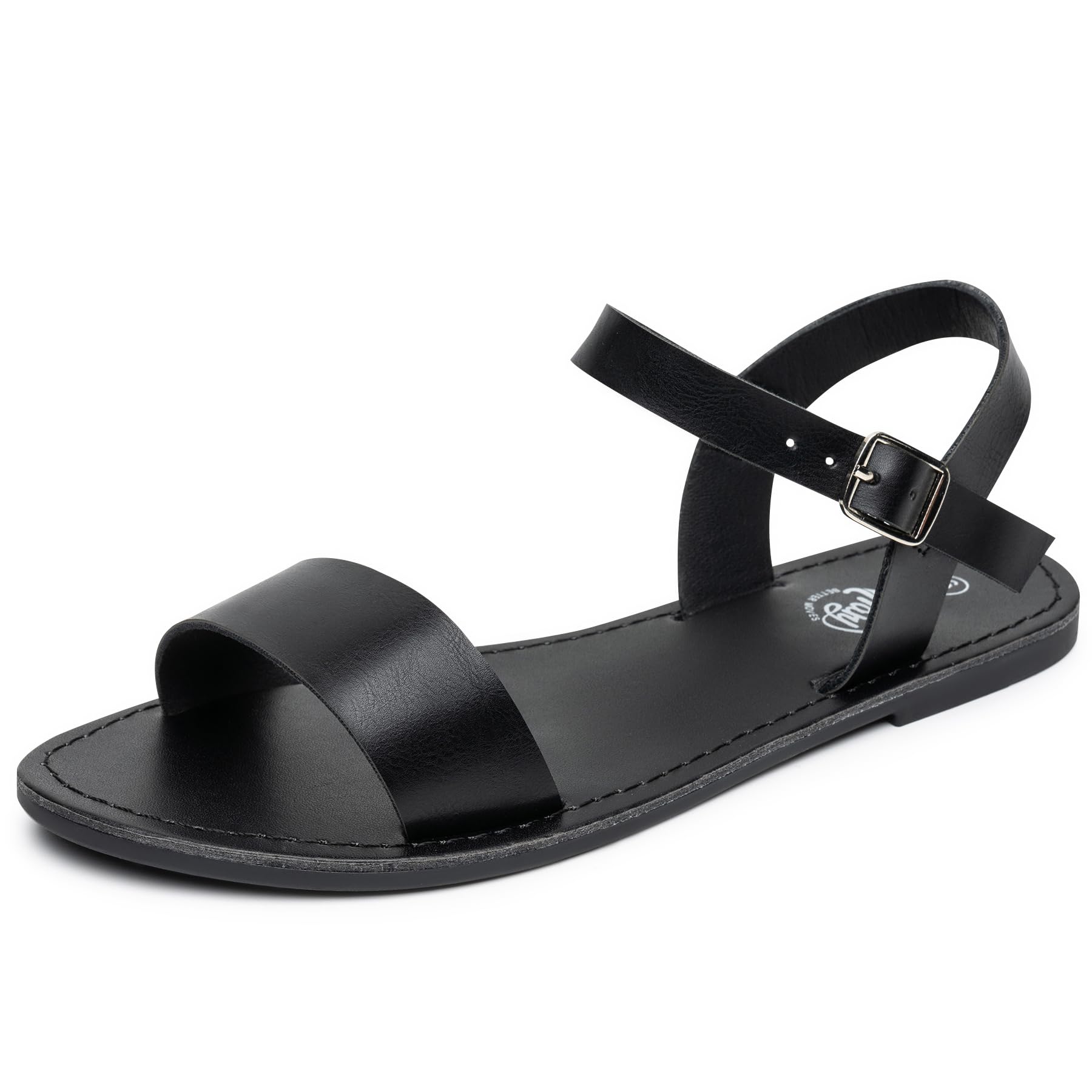 TrarySandals for Women Dressy Summer, Leather Flat Sandals for Women, Ankle Strap Gladiator Sandals, Cute Open Toe One Band Two Tone Sandals, Adjustable Metal Buckle Sandals, Comfortable Wedding Sandals for Women