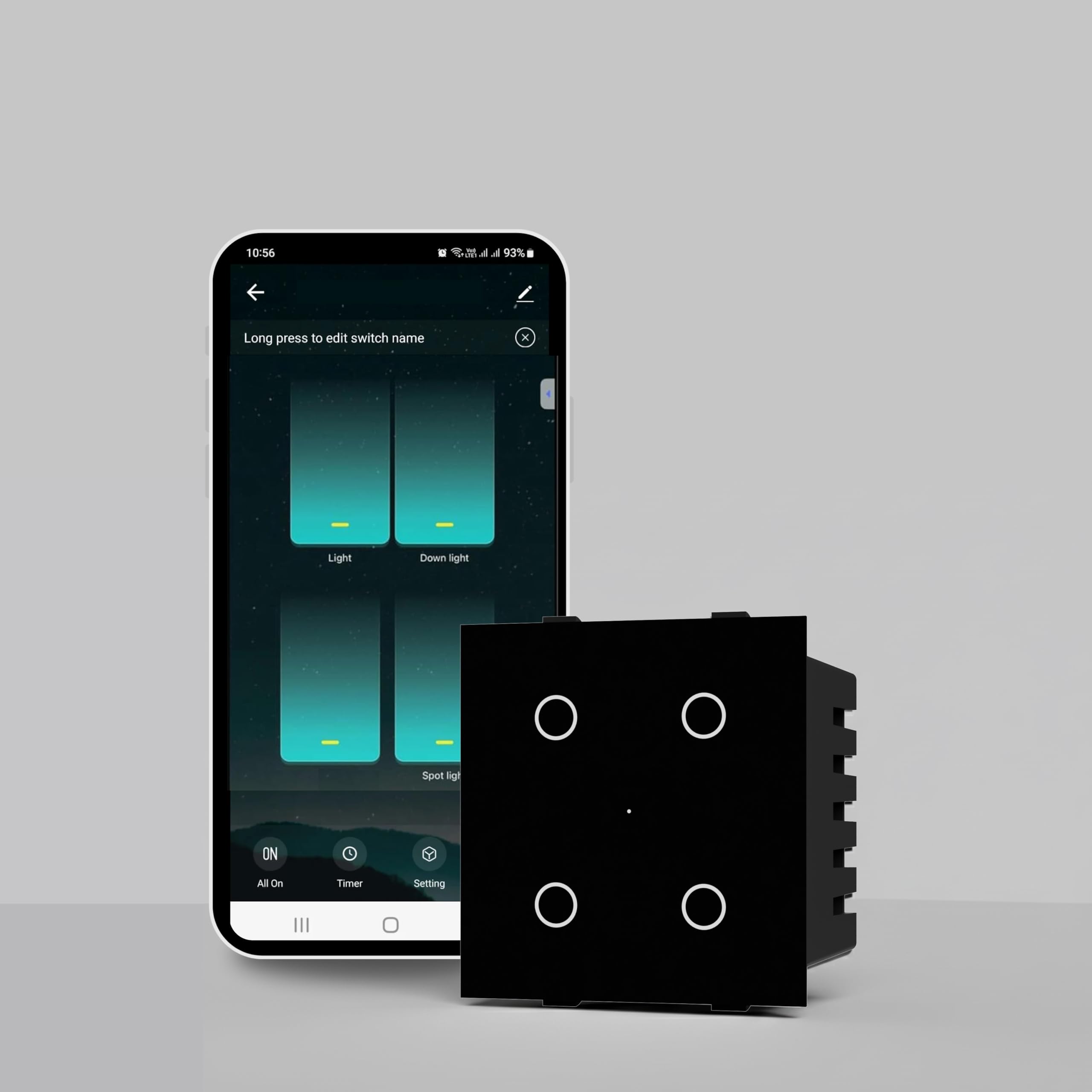 AZIOT Smart Wi-Fi Modular 4 Gang Premium Touch Switch (6 Amps Each) - GLASS (Not Acrylic): Elevate Your Home with Effortless Control (Fits in Anchor Roma Classic and Similar Plates) Home Automation