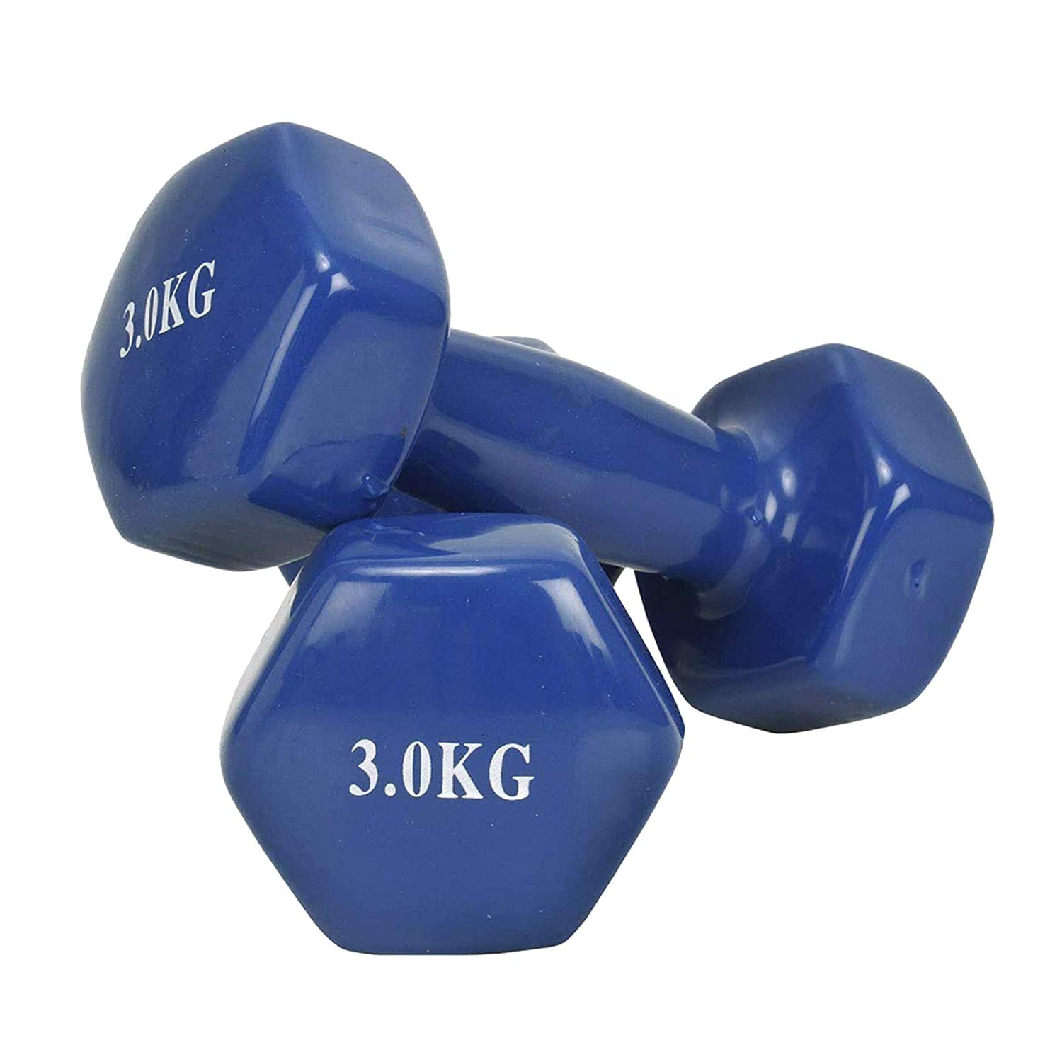 Vinyl Coated Dumbbells (Set of 2) - 3kg, Anti-Roll Dumbbell Set for Safe Home Fitness Training By Kemket