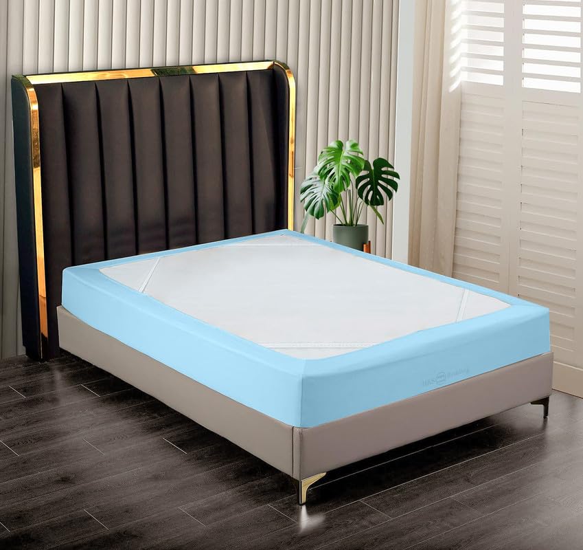 Box Spring Cover California King Size, Elastic Fabric Wrap Around 4 Sides Bed Skirt, Bed Skirts for Hotel/Home, Fits Box Springs up to 16”, Light Blue-image-16
