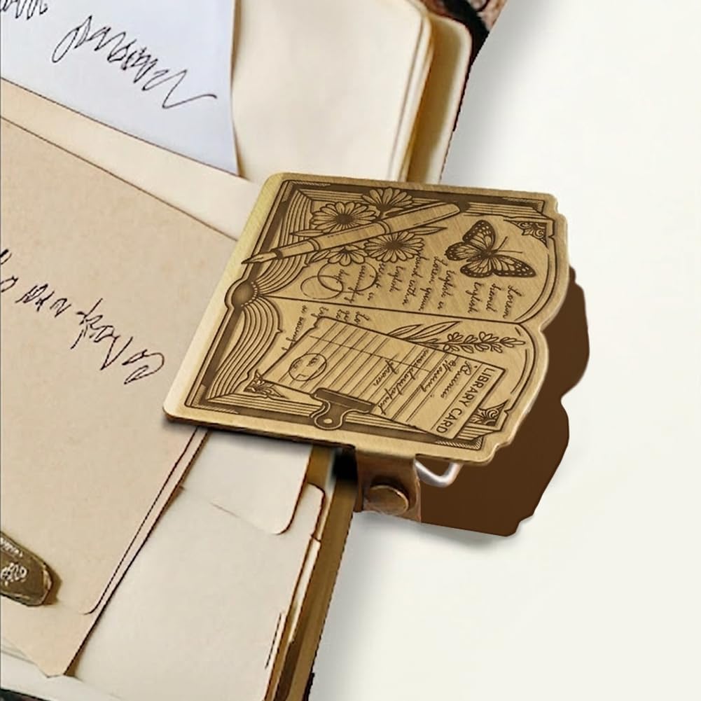 ANATTASOUL Planner Elements Brass Travel Journal Clip for Notebook,Bookmark