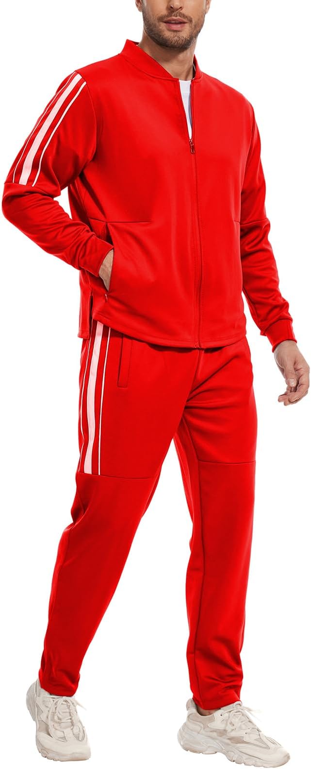 adidas red stripe tracksuit