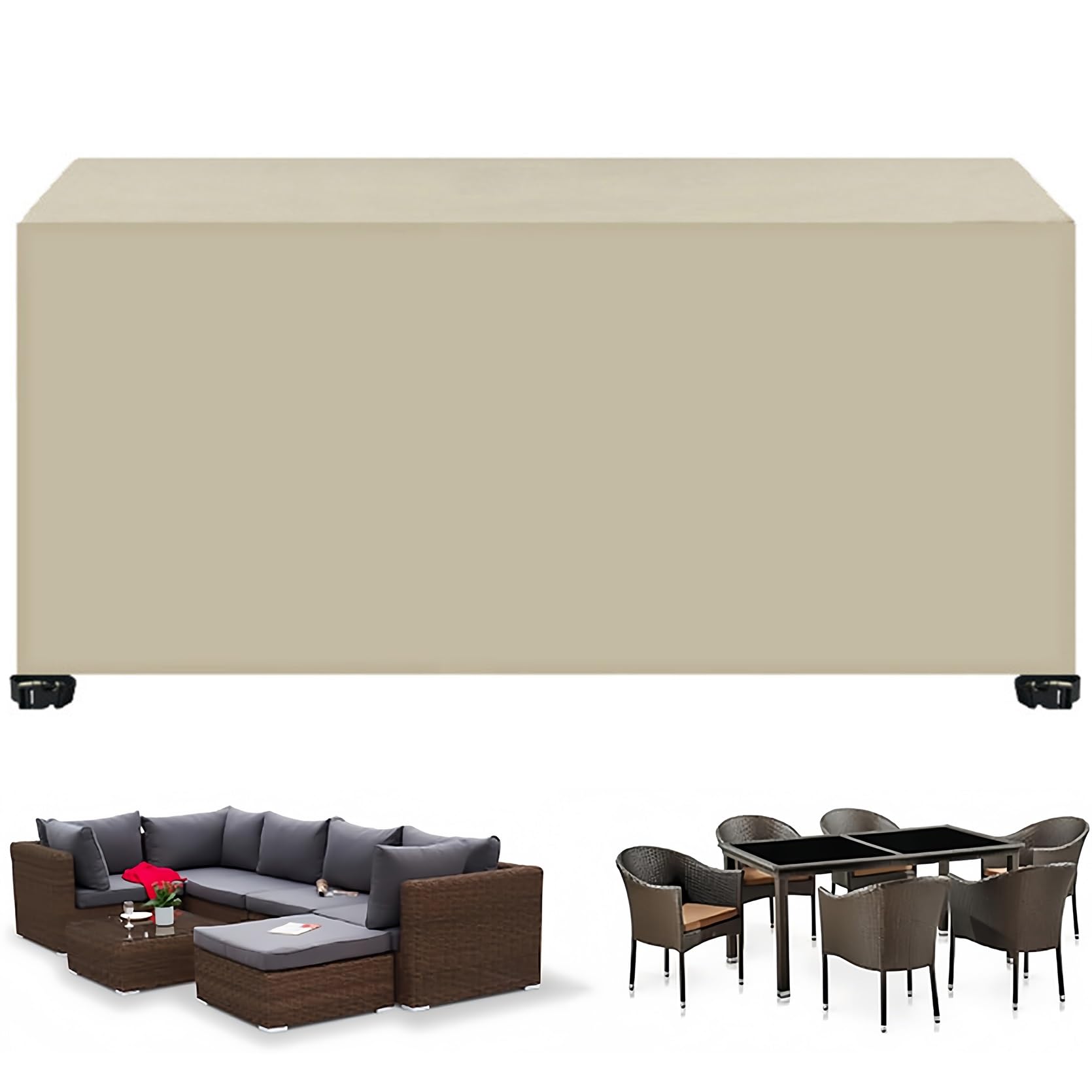 Funda Protectora Muebles Jardin 300 x 400 x 300 cm Anti-UV, a Prueba de Polvo y Viento, Funda Muebles de Jardín, para Muebles de Exterior Sillas Mesas, Beige