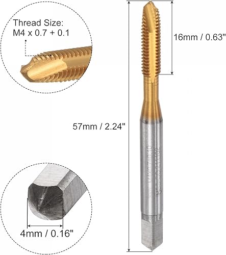 Vista 2 de uxcell Machos de punta en espiral, M4 x 0.7 + 0.1 métricas con revestimiento de titanio cobalto de alta velocidad, rosca de acero para fresar