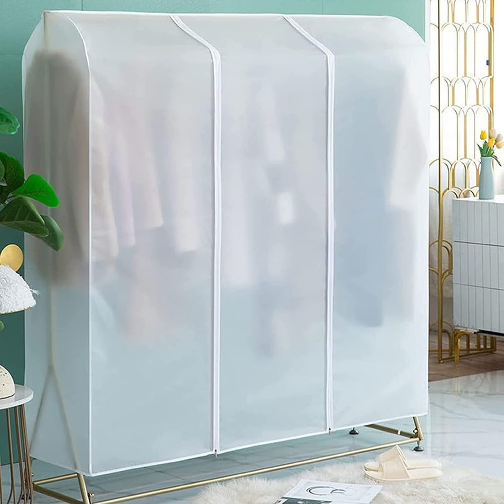 FLYUFO Copri Stand Appendiabiti, Grande Sacchetto per La Polvere Appeso Traslucido, Sacchetti per Riporre Vestiti Appesi con Cerniera, parapolvere per Camicie, Cappotti, Vestiti 150x50x150cm