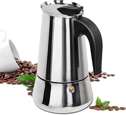 Olla de acero inoxidable para 2 tazas de café expreso italiano de 3.4 fl oz, cafetera para estufa, cafetera de moca, para estufa de inducción,