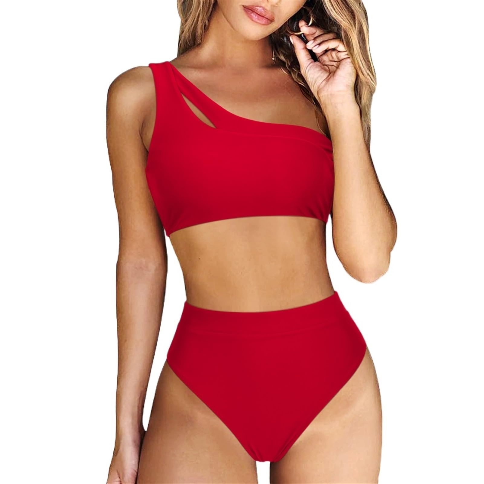Costume da Bagno Monospalla A Vita Alta Costume da Bagno A Due Pezzi Costume da Bagno Donna con Fasciatura Push-up Micro Bikini (Color : B5100RE, Size : L)
