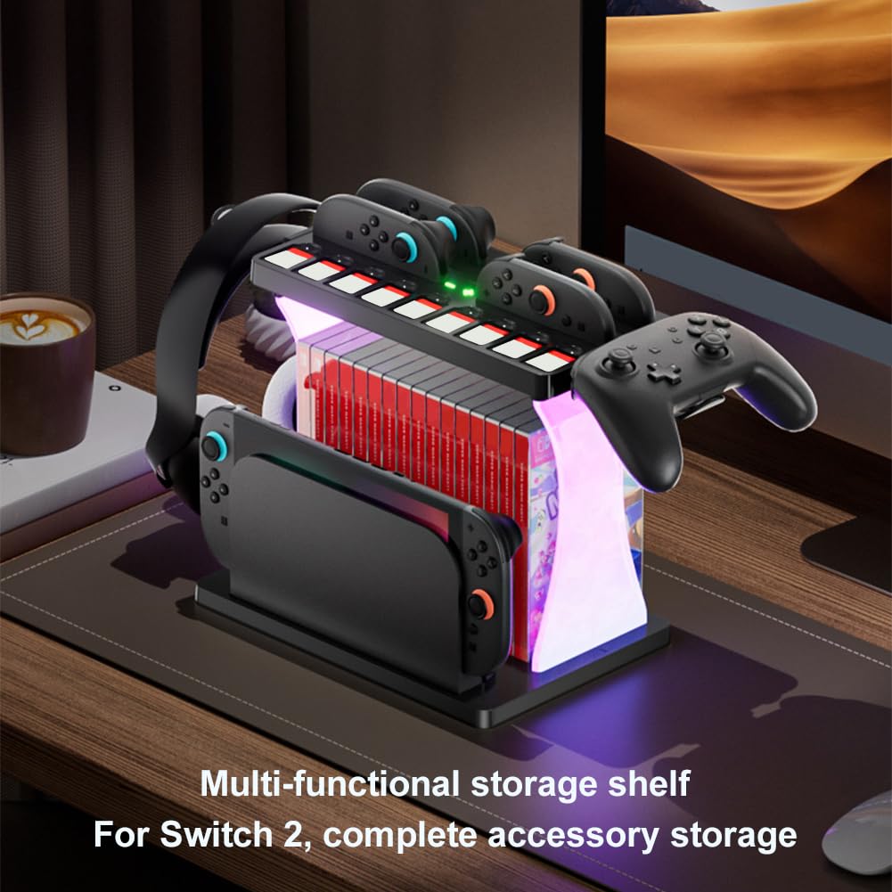 Switch2 - Supporto portaoggetti con stazione di ricarica RGB per dischi e controller