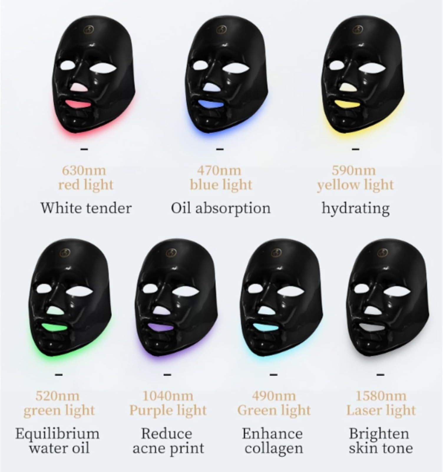 Máscara facial LED, máscara de terapia de luz de 7 colores, luz roja y azul, cuidado de la piel, protección ocular, para uso diario en casa