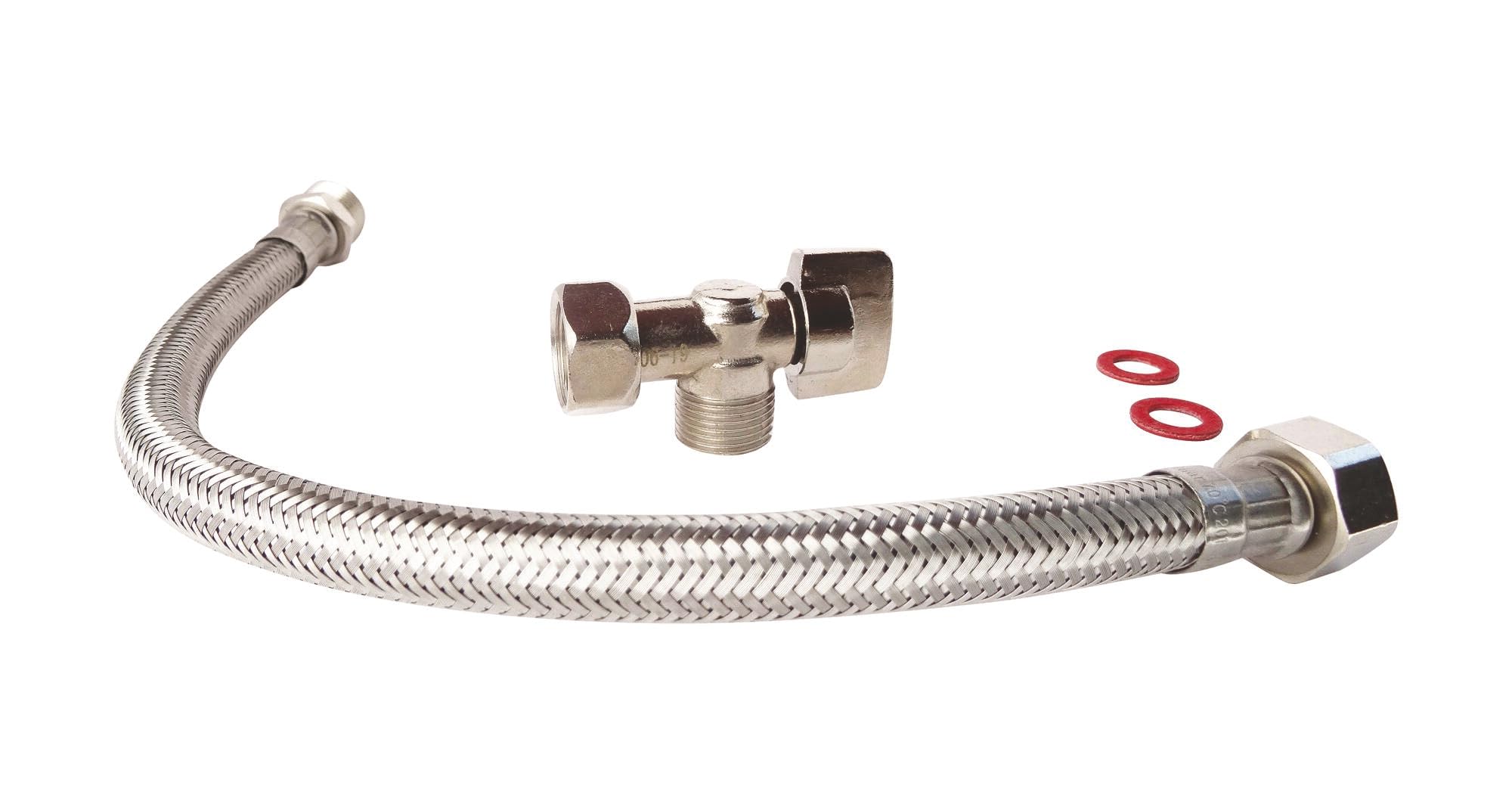 SOMATHERM FOR YOU - Kit de raccordement WC complet avec un robinet de WC équerre 1/4 de tour nickelé 12/17 (3/8''), un flexible