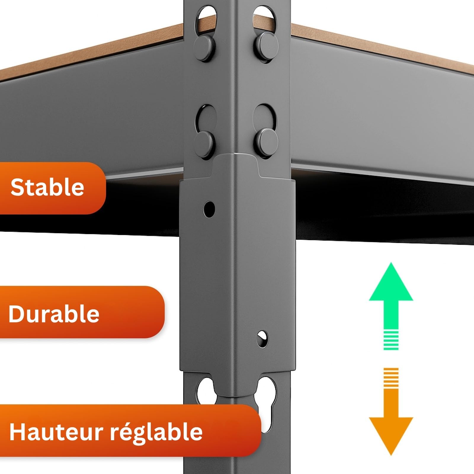 Étagères pour Charges Lourdes - Étagères Enfichables avec 5 tablettes à Hauteur réglable – Rayonnages en métal Idéal pour Cave Garage Entrepôt Stockage, Rhino (Gris, 180 x 90 x 45 cm (HxLxl))
