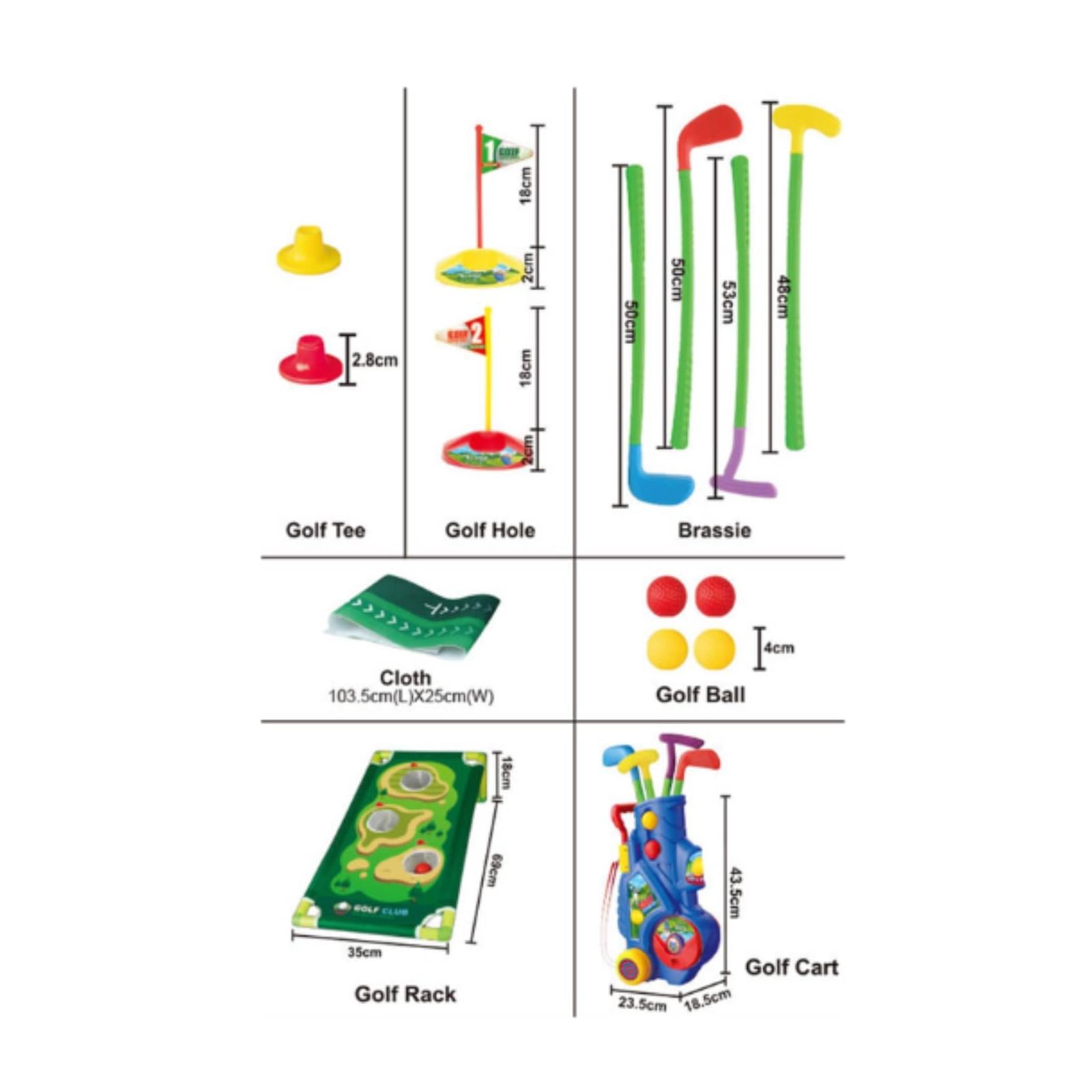 Juego Golf Infantil con Carrito Portátil Juego Golf con Alfombra Putt Ligero para Jardín