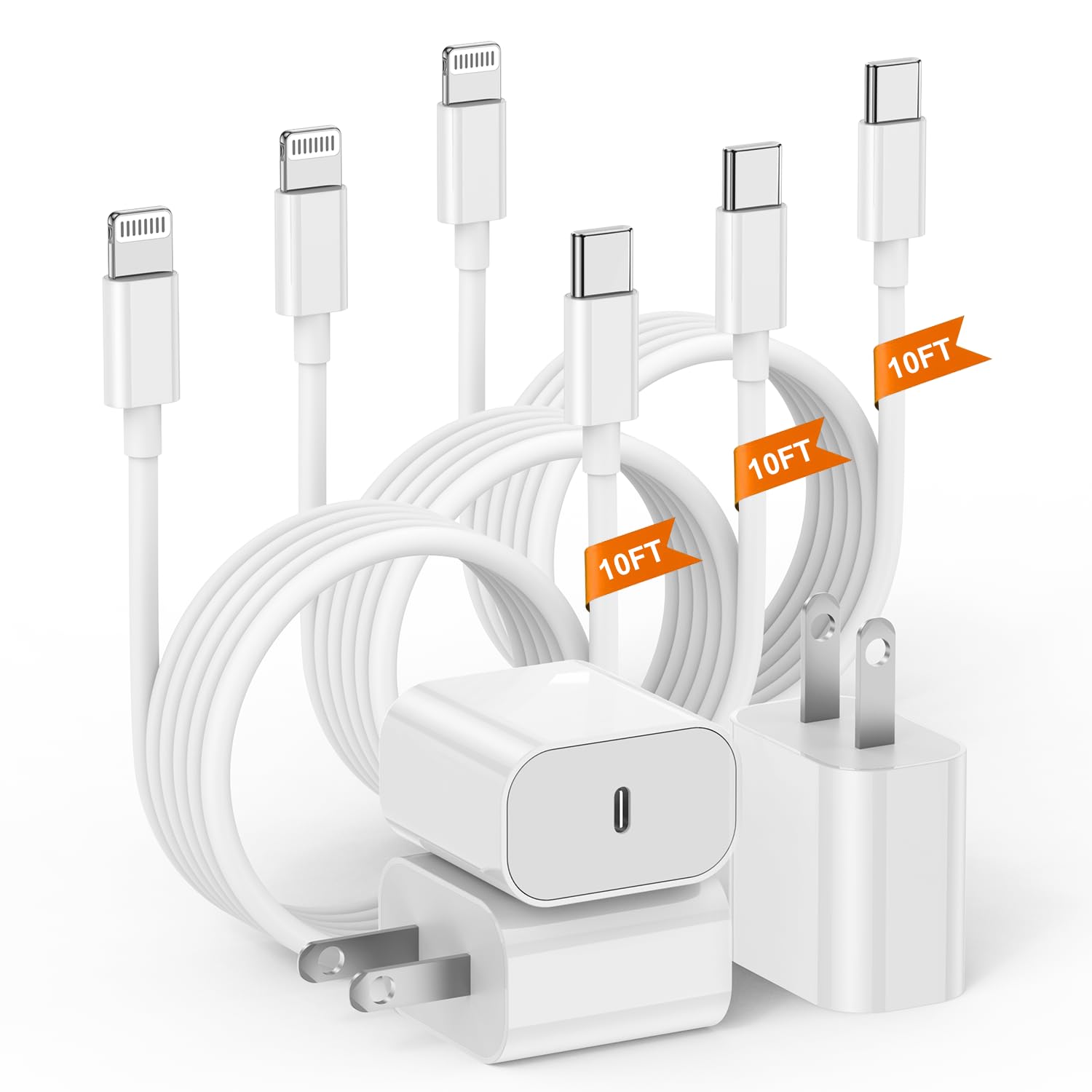 iPhone Fast Charger Block and Cable 10ft, [Apple MFi Certified] 3Pack USB C Wall Charging Plug with Lightning Cord Long, Type C Charge Adapter Cube Brick for iPhone 14 Pro Max/13 Mini/12/11/X/8 Plus