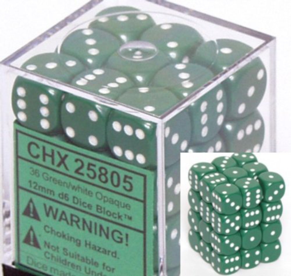 【くろ】DICE BANK Chessex : Gemini Black-Grey/green 12mm d6 Dice Block (36 dice)