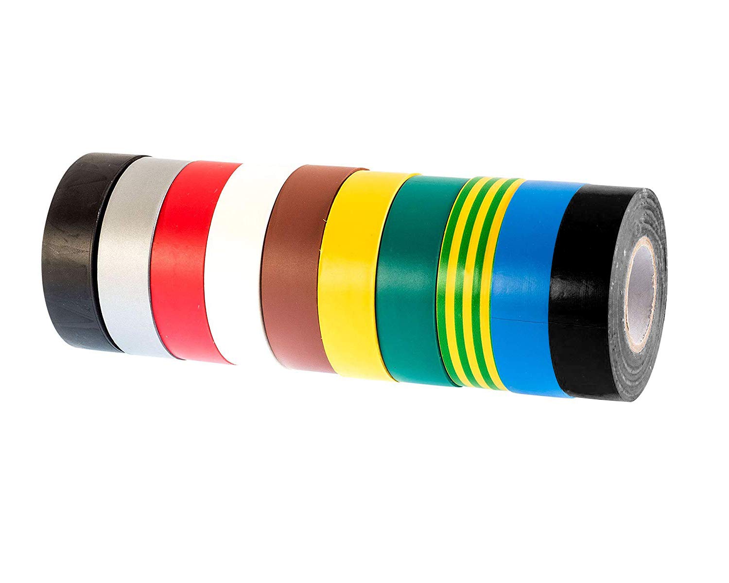 GTSE - Nastro isolante set colorato - 19 mm x 33 m - Robusto ed autoadesivo - Per proteggere, unire e riparare cavi - 10 rotoli