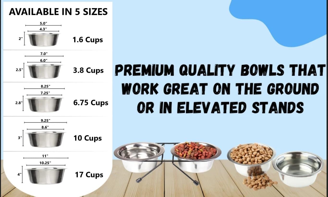 Greendale - Paquete de 2 - Capacidad de 20 tazas - Cuencos de metal de acero inoxidable para perros - Perfecto para comida y agua para perros