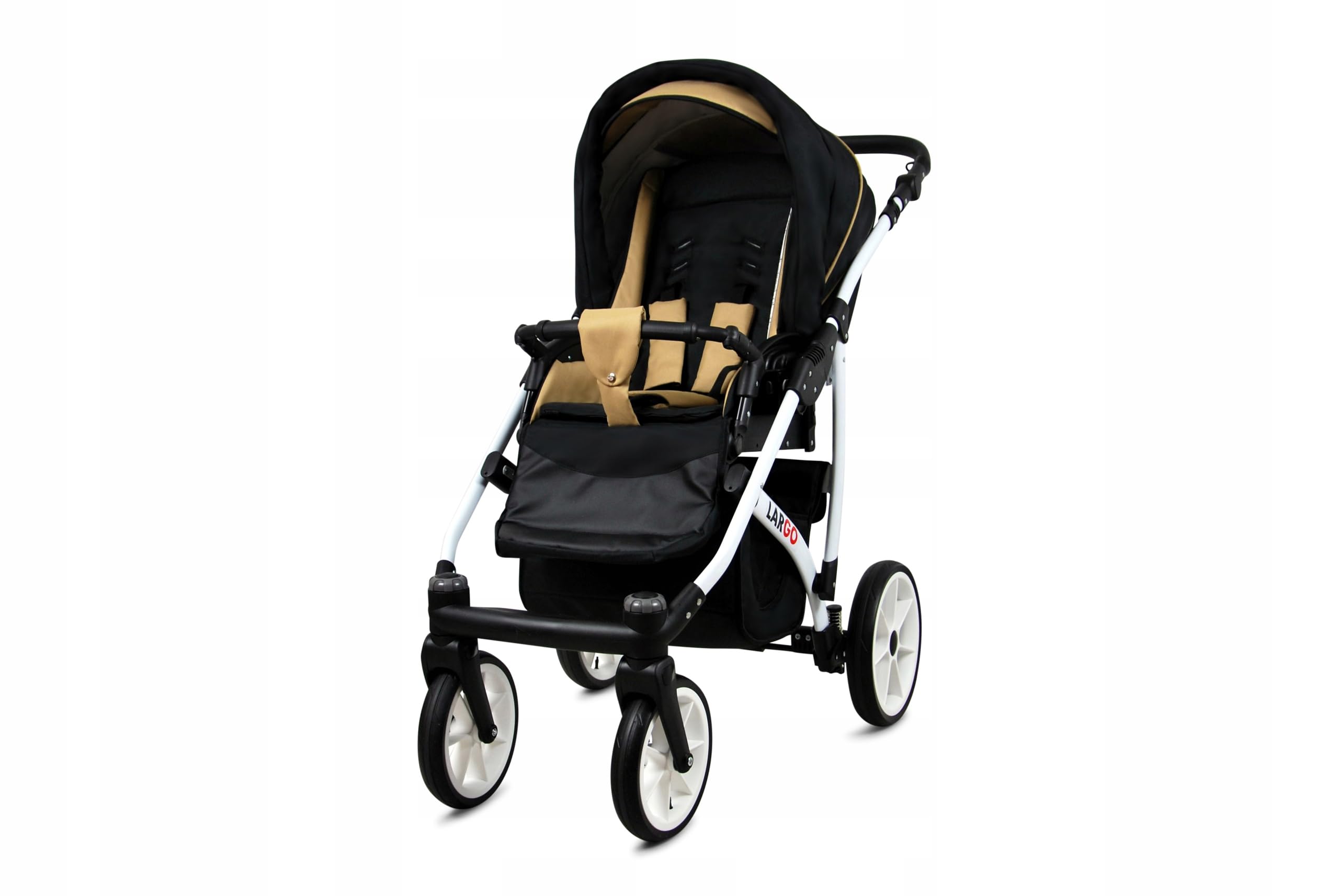 BabyLux Zestaw wózków dziecięcych 4 w 1 – Largo – w zestawie wanienka dla niemowląt, fotelik sportowy, fotelik samochodowy, stacja bazowa ISOFIX – fotelik samochodowy – zestaw wózków dziecięcych