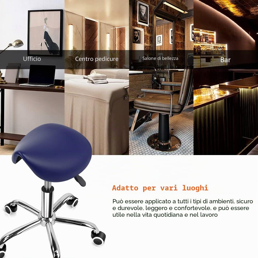 KKTONER Sgabello da Sella con rotelle Sgabello con rotelle Regolabile in Pelle PU con Ruote Colore Blu