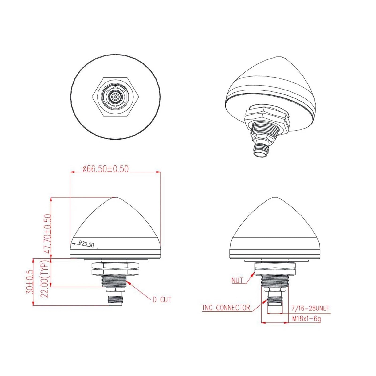 TN705 Antenne GPS 1575.42 active étanche 40dB Marine(With SMA Cable)