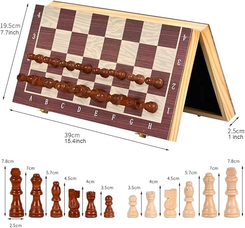 Miniatura 2 de Juego de ajedrez magnético de madera de 15 pulgadas para adultos y niños con almacenamiento para piezas, tableros de ajedrez plegables hechos a mano