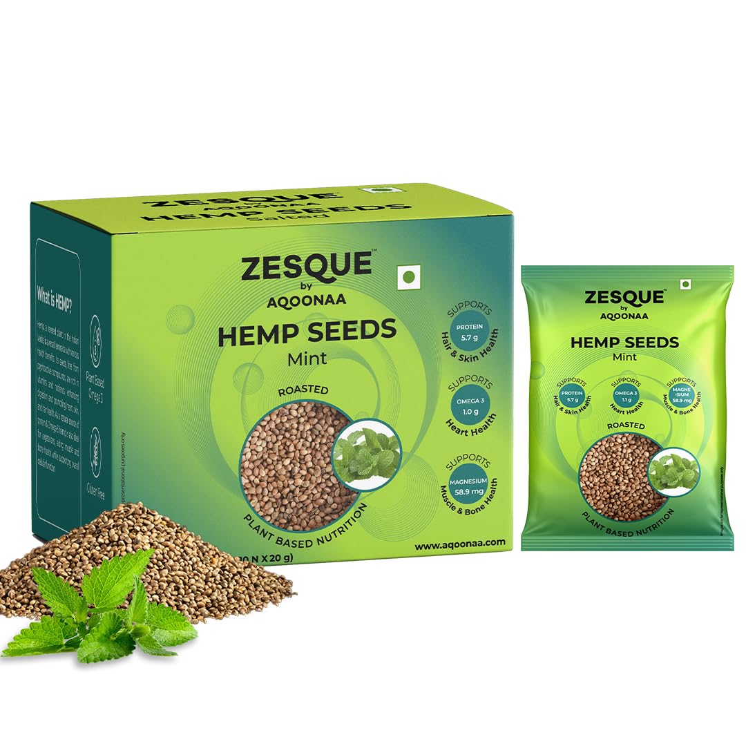 Zesque Mint Flavored Hemp Seeds 200gm (20gm X 10) | Support Heart, Skin, Hair, Muscle & Bone Health | Packed with Essential Vitamins and Minerals (Mint) (B0D4TLBMYB) Amazon Price History, Amazon Price Tracker