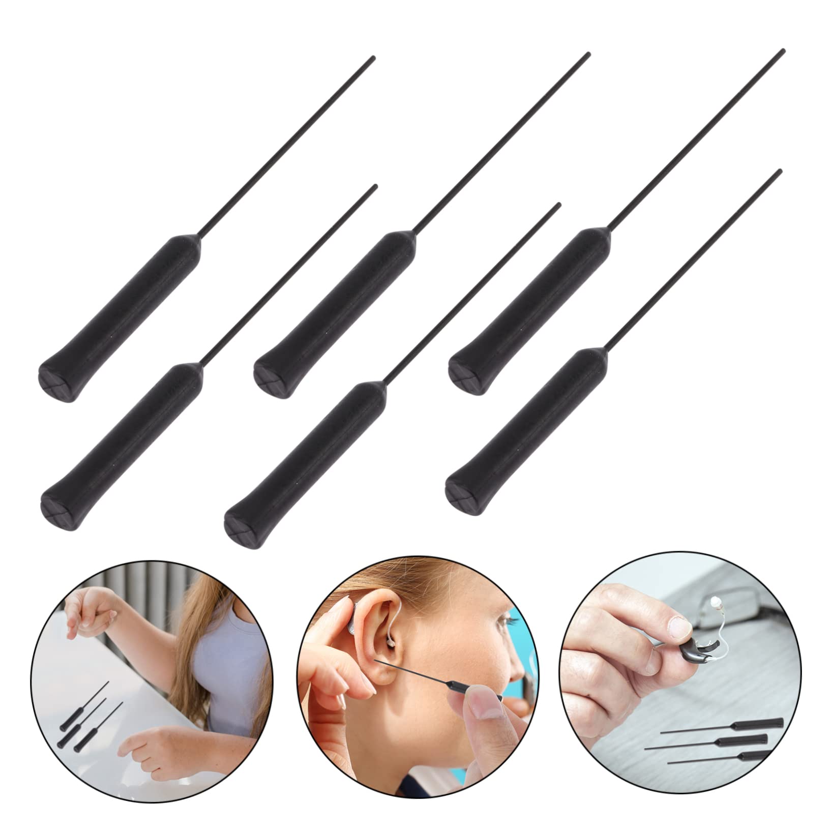 BUTIFULSIC 10pcs Cleaning Rod Accessories Supplies Hearing Amplifier Cleaner Cleaning Tool Cleaning Kit PVC Black