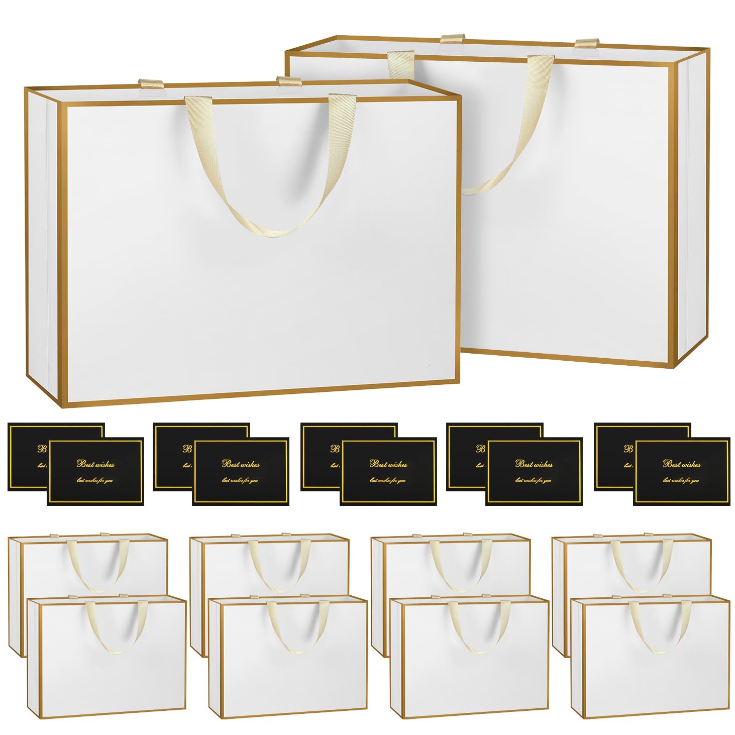 NAHRMY 10 pcs Extra Large Gift Bags with Greeting Cards White 43 x 32 x 13 cm, Large Paper Party Gift Bag for Presents Wedding Birthday Christmas Celebration Boutique