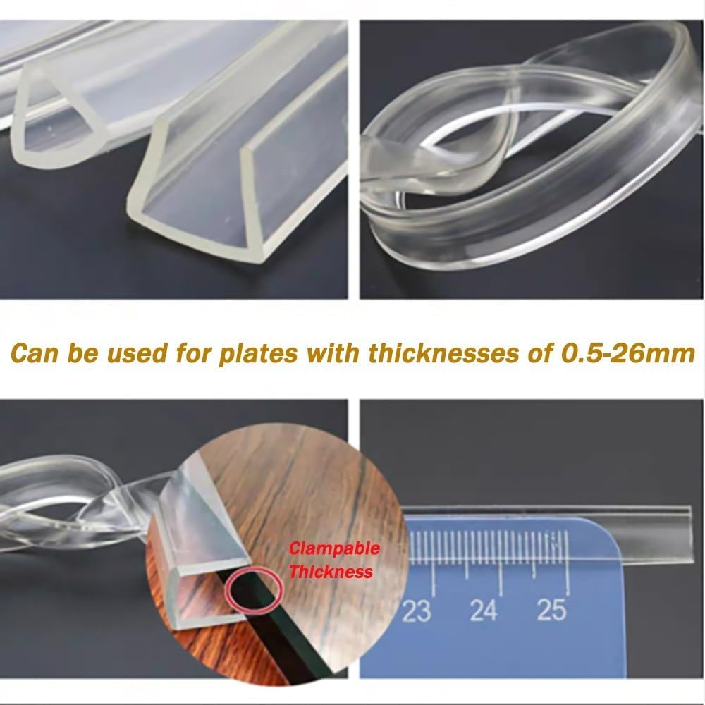 5m Transparenter U-Form Kantenschutz, Klemmprofil Kantenzierstreifen Für Glastische, Selbstklemmend Tischkantenschutz Dichtungsstreifen(24-26mm)