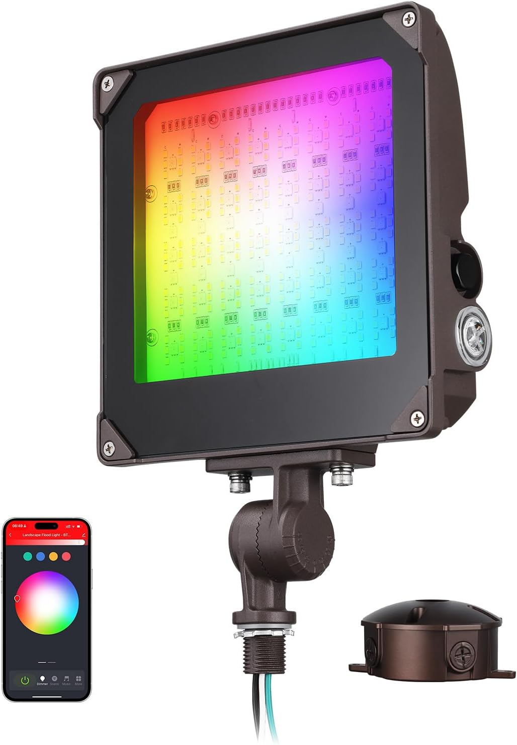 LEONLITE Smart RGB 100W LED Flood Light with Knuckle, Bluetooth Connection APP Control, Commercial Area Lighting for Outdoor Decorations, Garden, Yards, 3000K-5000K Dimmable, 100-277V, IP65 Waterproof LEONLITE Smart RGB 100W LED Flood Light with Knuckle, Bluetooth Connection APP Control, Commercial Area Lighting for Outdoor Decorations, Garden, Yards, 3000K-5000K Dimmable, 100-277V, IP65 Waterproof