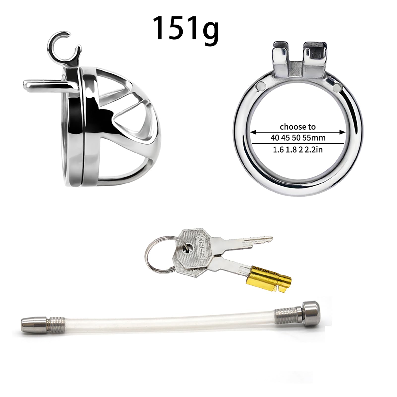 Jaula de pene de diseño hueco con anillo redondo y llave jaula de castidad de acero inoxidable 304 hombres impermeable desgaste pene jaula juguete sexual para el hombre (cage+dilator,40mm)
