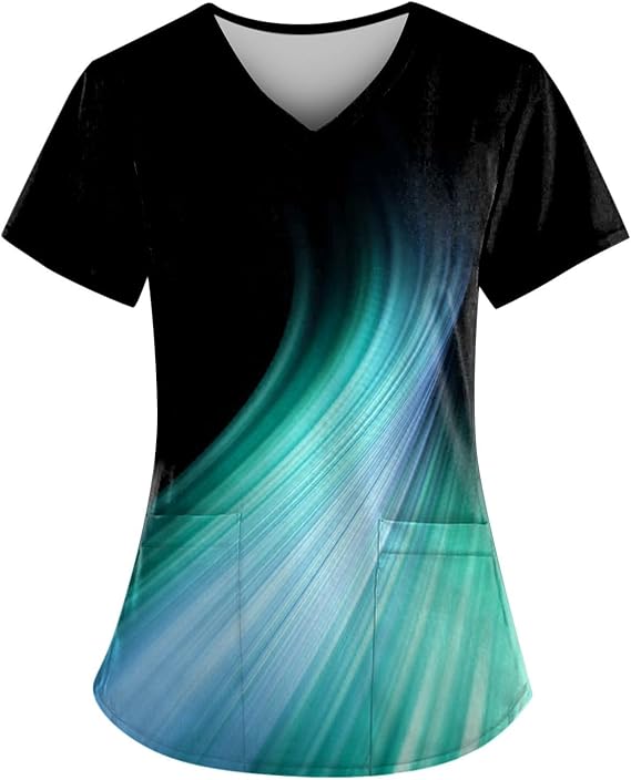 OIOLOYJM Printed Scrub Tops Women Short Sleeve V Neck Plus Size Scrubs for Womens Nursing Uniforms Shirts with Pockets
