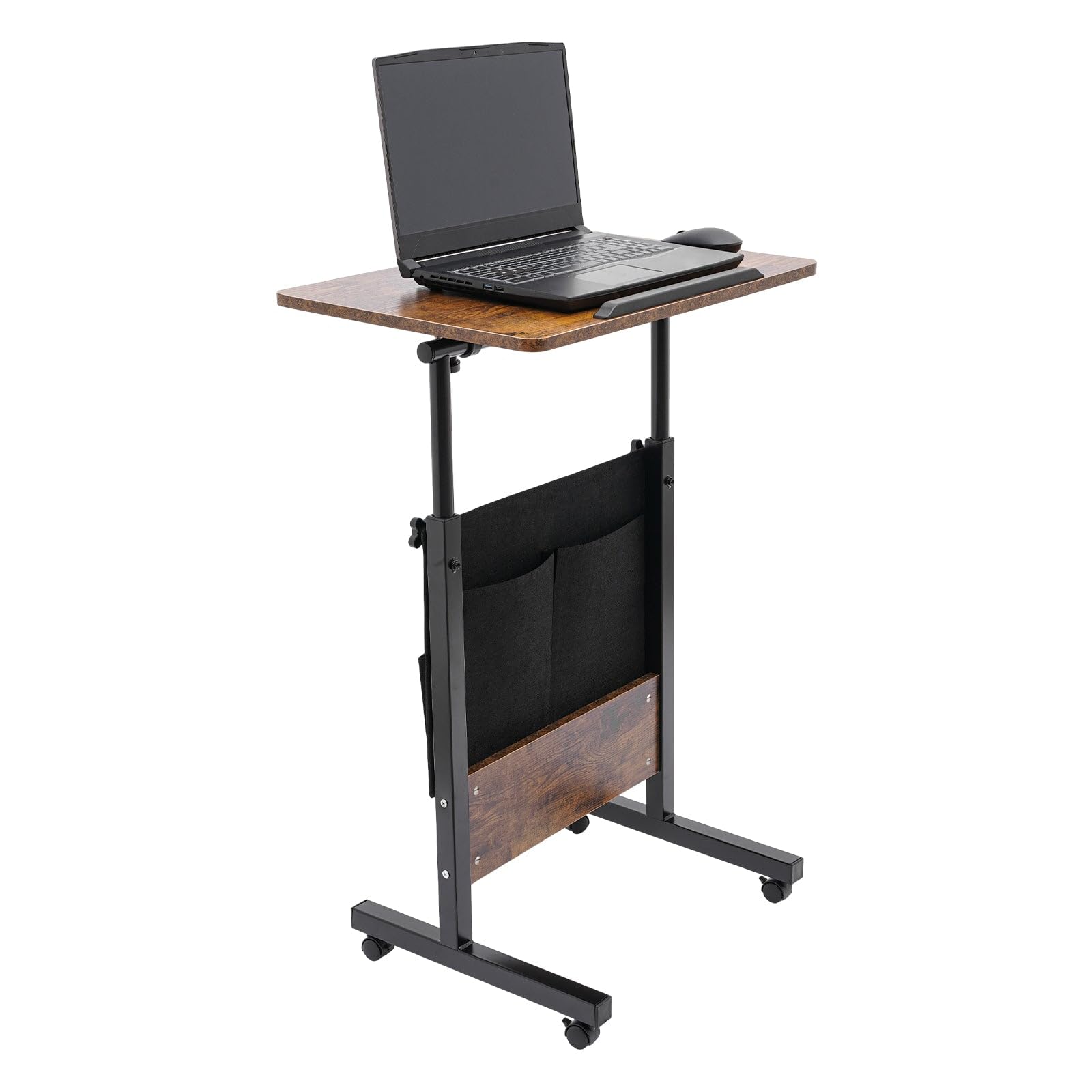 16 24 Iron Brown Adjustable Height Standing Desk Adjustable Height Rolling Computer Stand with Storage Bag — view 9