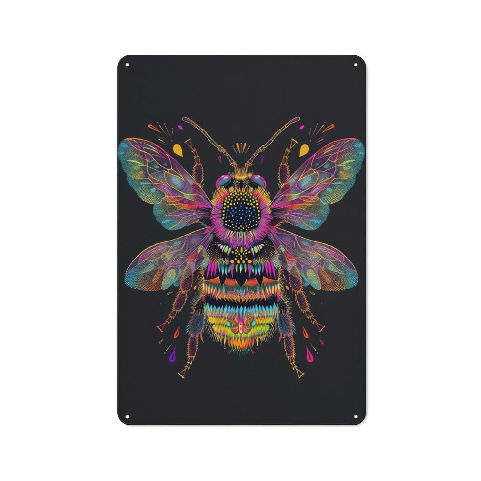 High Contrast Neon Bee Metal Wall Plaque 30x20cm, Simple Retro Studio Wall Plaque for Office, Study, Studio Or Hallway
