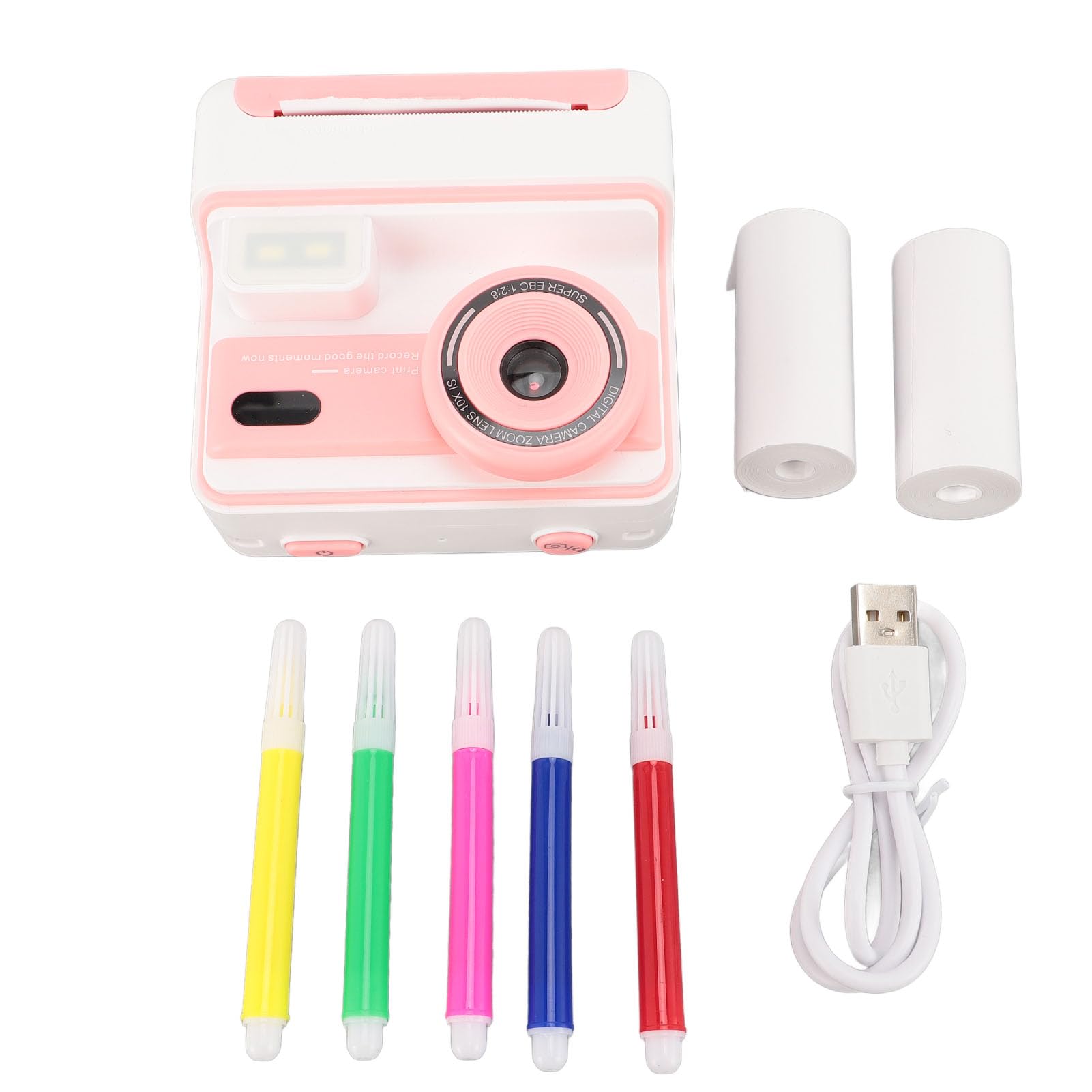 Fotocamera a Stampa Istantanea, Regali di Compleanno di Natale per Ragazze e Ragazzi, HD 1080P 48MP Schermo da 2,4 Pollici Zoom 16X Flash Videocamere Digitali per Bambini (PINK)