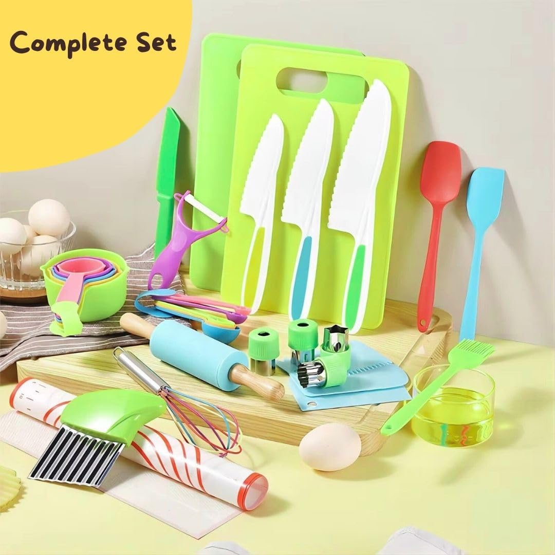 Ustensiles de Cuisine Enfant 31 Pièces - Kit Pâtisserie Sécurisé Montessori - Cadeau Éducatif 3-5 Ans