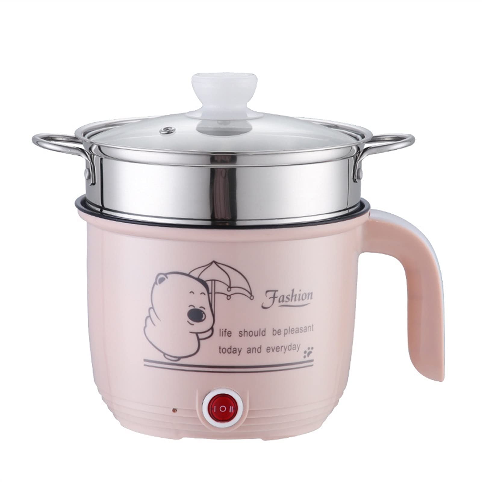 Padella Elettrica, Mini Padella Elettrica Antiaderente con Coperchio, Cuocipasta Rapido da 1,8 L, Fornello Elettrico Multifunzione con Vaporiera, Rosa