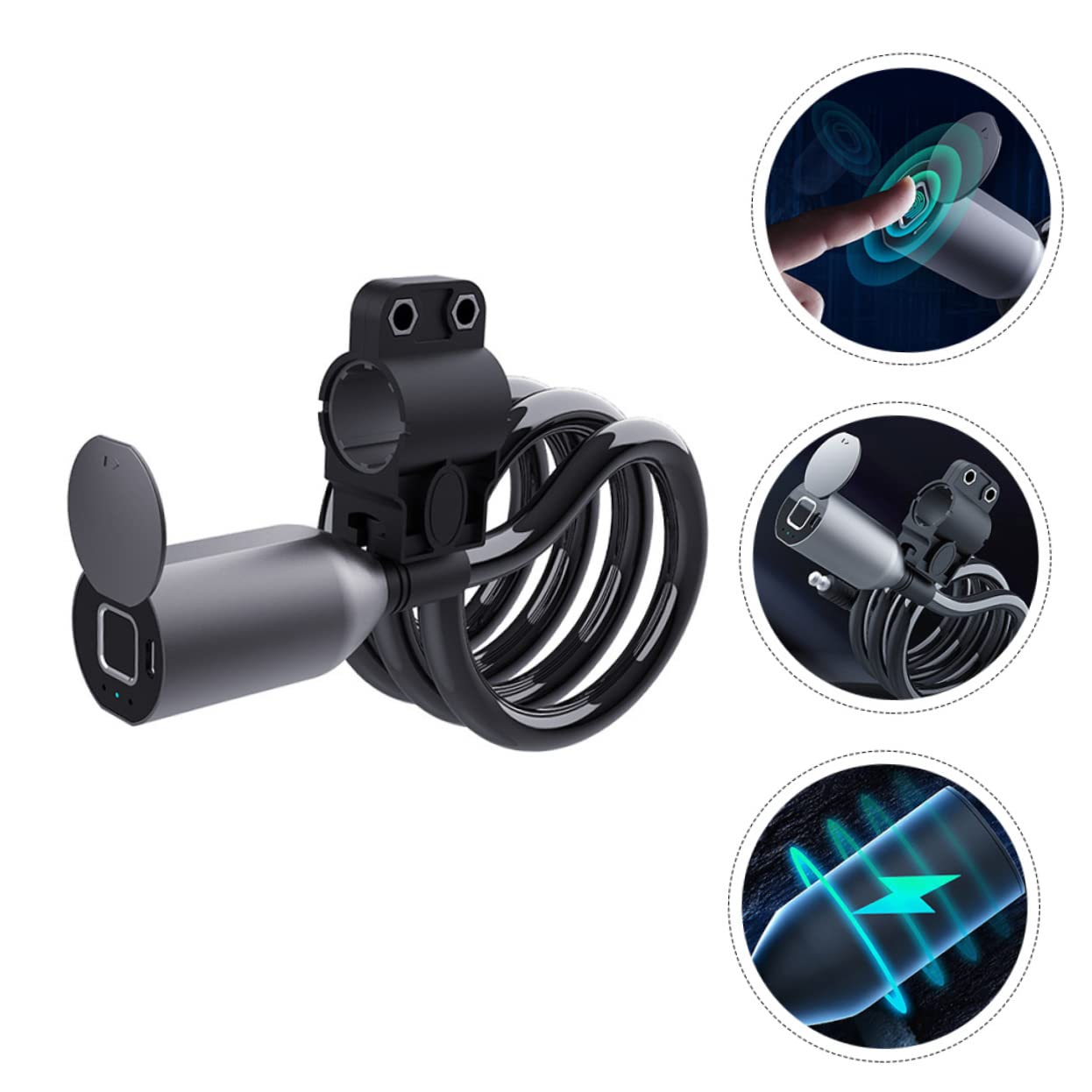 Candado de Bicicleta Huella Dactilar Negro, 1 Juego Ip65