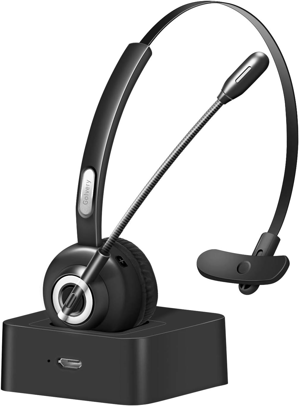 Golvery Bluetooth Headset with Microphone, Truck Driver Headset w/Charging Base, Wireless Office PC HandsFree headphone with Noise Canceling for Call Center, Skype, Supports Music 17 Hrs Talk Time…