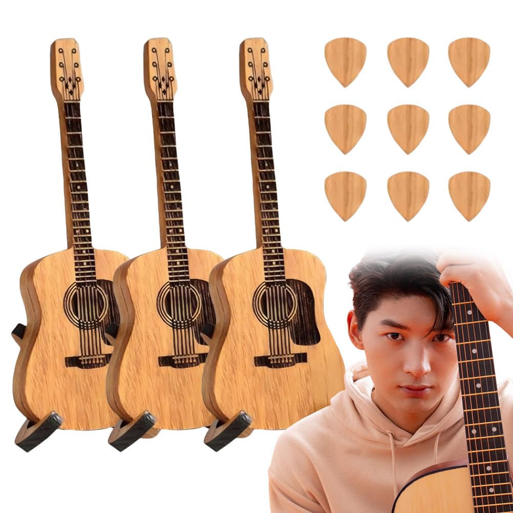 Caja de púas de Guitarra acústica de Madera Soporte para púas de Guitarra con Soporte y púas de Guitarra Caja de Almacenamiento de púas de Guitarra Estante para púas de Guitarra para