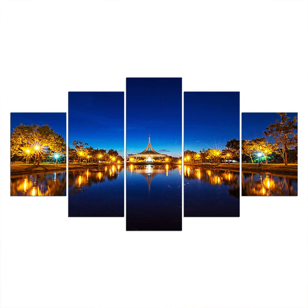 SpringFlower Wall Sticker Bangkok Thailand Pond Night Street Lights Premium Art Print Decoration Poster Design Modern Wall Mural Customized Product for Living Room,Adhesive Material (C style)