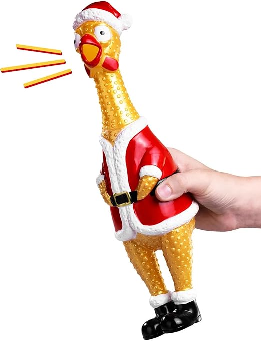 Animolds Squeeze Me Christmas Chicken- Hilarious Screaming Rubber Chicken Toy for Kids Novelty Squeaky Toy | The Perfect Stocking Stuffers for Kids and Adults (2-Pack)