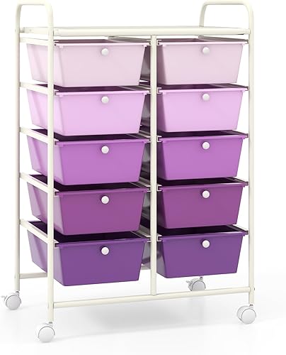 Miniatura 50 de LDAILY Carrito de almacenamiento con ruedas de 9 cajones, carrito rodante con cajones para aula, organizador de manualidades con ruedas con marco de