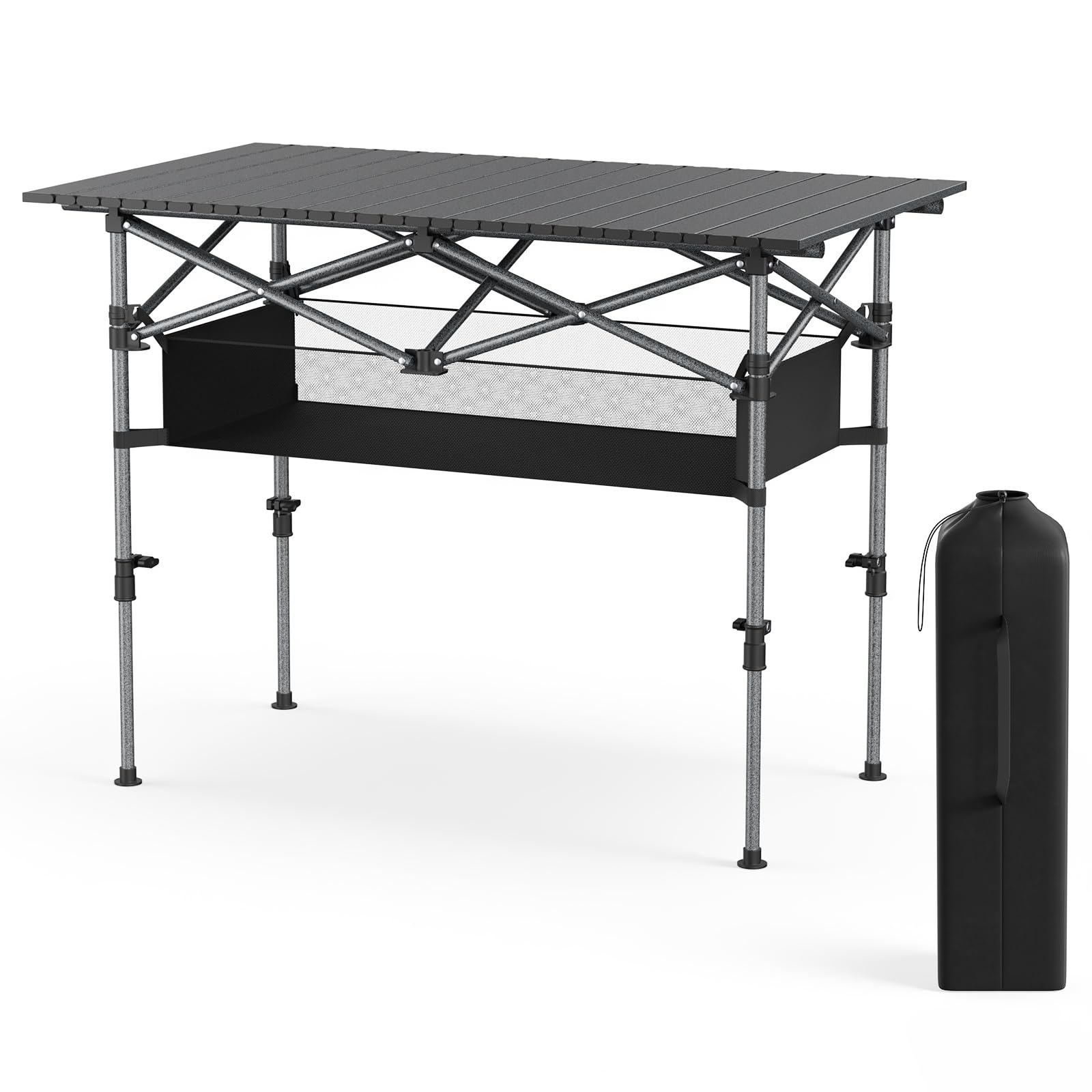 Folding Camping Table 120x55cm, Height Adjustable [55-80cm] Aluminum Roll Up Camping Table with Portable Bag, 3Ft Lightweight Picnic Table Load 80KG, for Outdoor Indoor Travel BBQ Picnic Outdoor