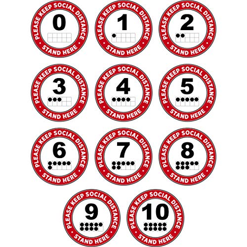 Pro-Graphx Social Distancing Floor Decal Sticker - School Re-Opening Stop 6 Feet Apart Stand Please Wait Here Sign Safety Distance for Education and Schools - 18 Inch Round (Numbers)