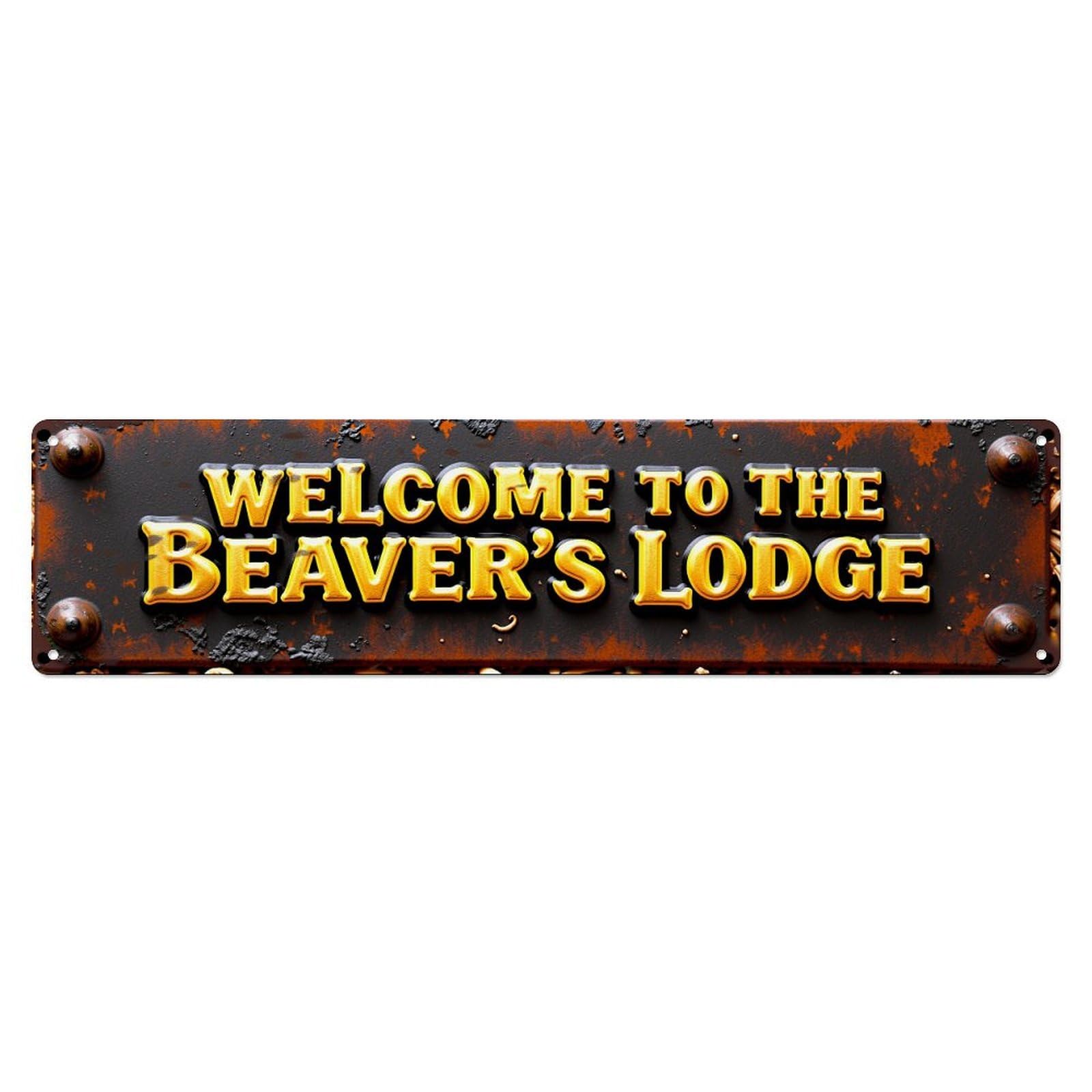 Jdyaojiesheng Vintage Welcome To The Beavers Lodge Tin Sign Retro Metal Wall Decor Metal Poster, Home Bar Garage Farmhouse Cafe Wall Art Decoration 4X16inch