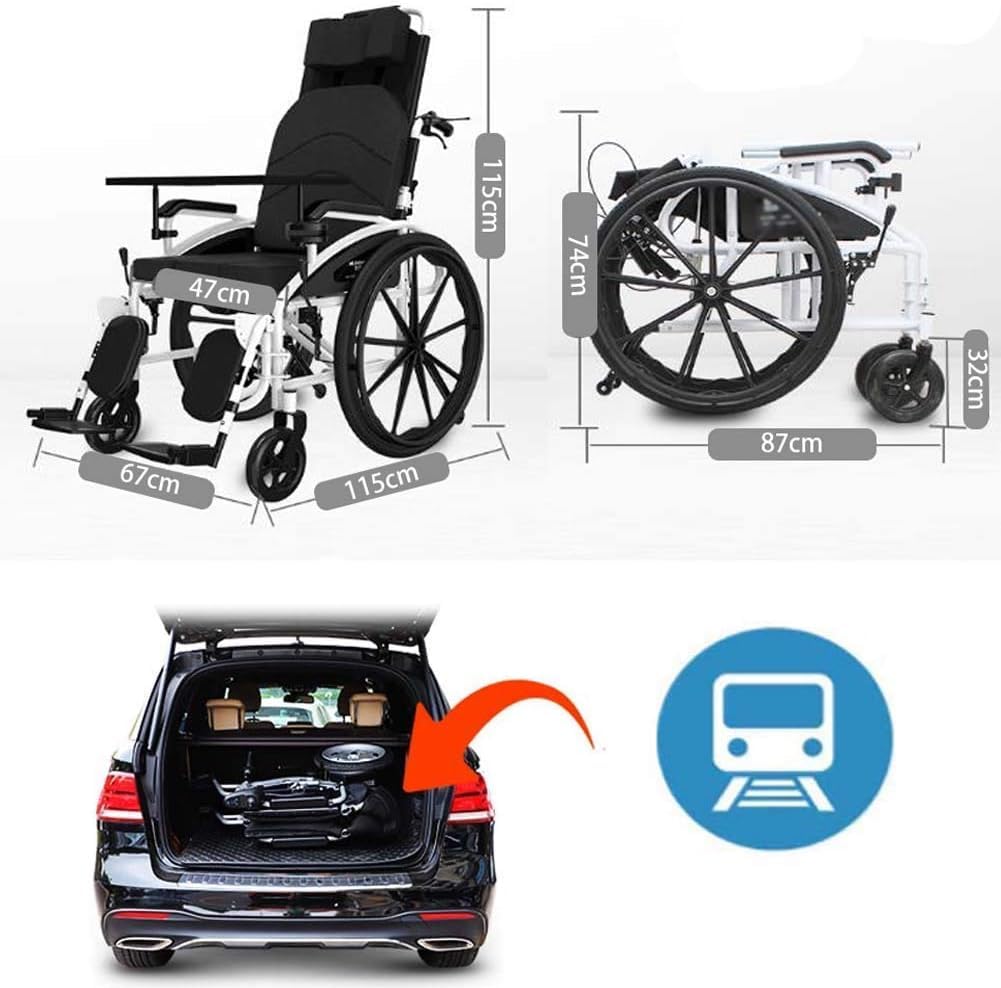silla de ruedas Silla de ruedas con reposacabezas Silla de ruedas eléctrica plegable y liviana Silla de transporte plegable Ruedas traseras grandes portátiles de 18 pulgadas silla ruedas